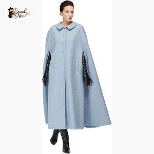 Wool Blend Cape Coat with Pockets for Fall Winter